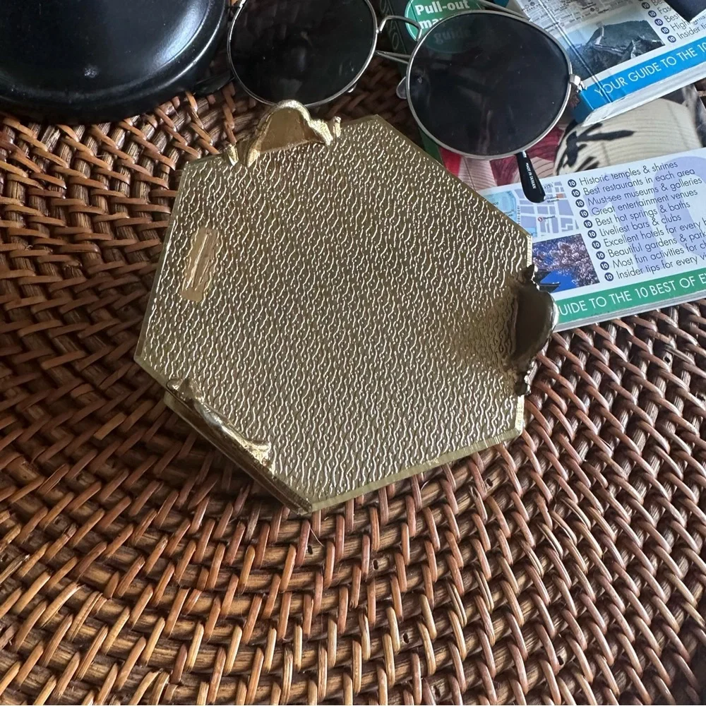 Vintage Metal Hexagon Jewelry Trinket Box with Beveled Glass Lid, 4